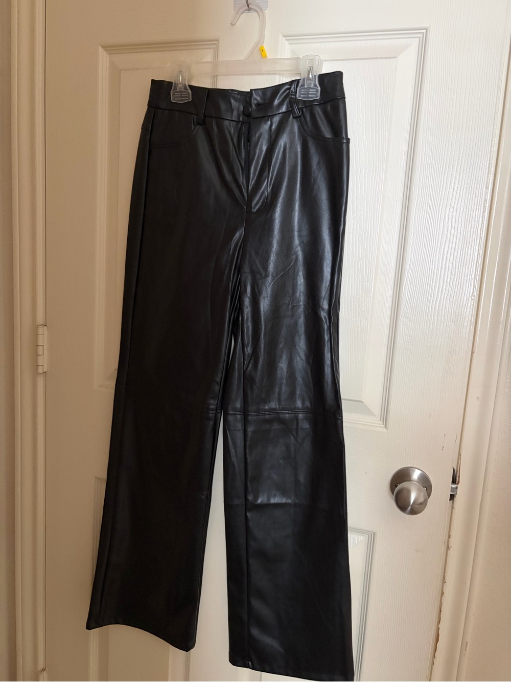 Black Faux Leather Wide-Leg Women's Jeans